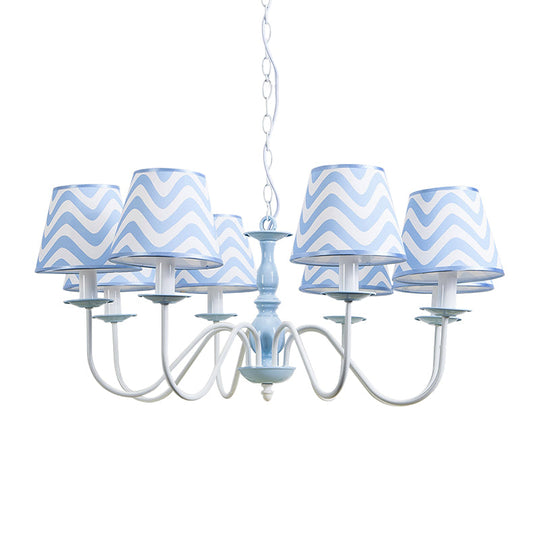 Blue Zig Zag Pendant Light With Fabric Shade - Modern Chandelier For Child Bedroom