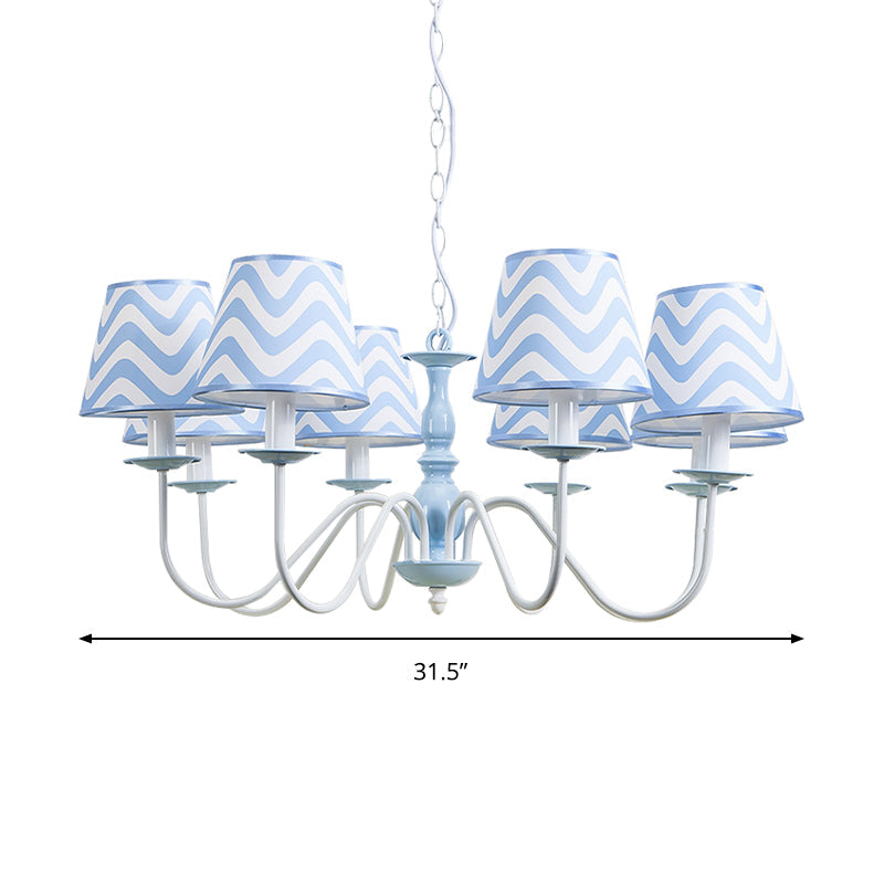 Blue Zig Zag Pendant Light With Fabric Shade - Modern Chandelier For Child Bedroom