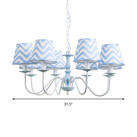 Blue Zig Zag Pendant Light With Fabric Shade - Modern Chandelier For Child Bedroom