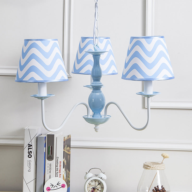 Blue Zig Zag Pendant Light With Fabric Shade - Modern Chandelier For Child Bedroom