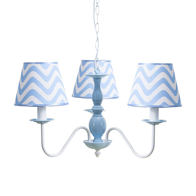 Blue Zig Zag Pendant Light With Fabric Shade - Modern Chandelier For Child Bedroom