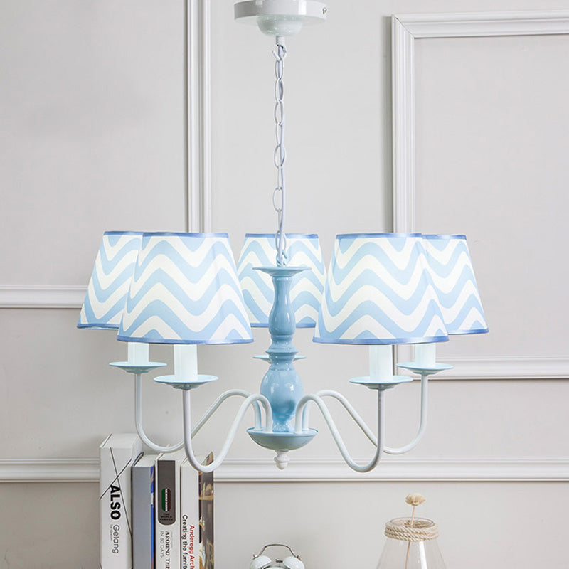 Blue Zig Zag Pendant Light With Fabric Shade - Modern Chandelier For Child Bedroom