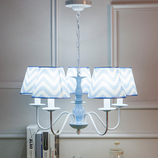 Blue Zig Zag Pendant Light With Fabric Shade - Modern Chandelier For Child Bedroom