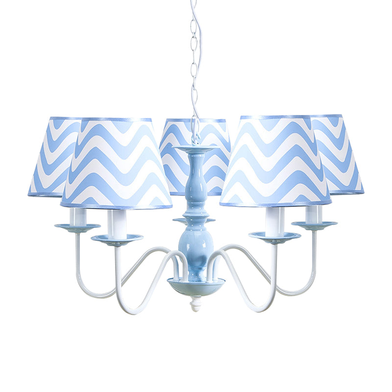 Blue Zig Zag Pendant Light With Fabric Shade - Modern Chandelier For Child Bedroom