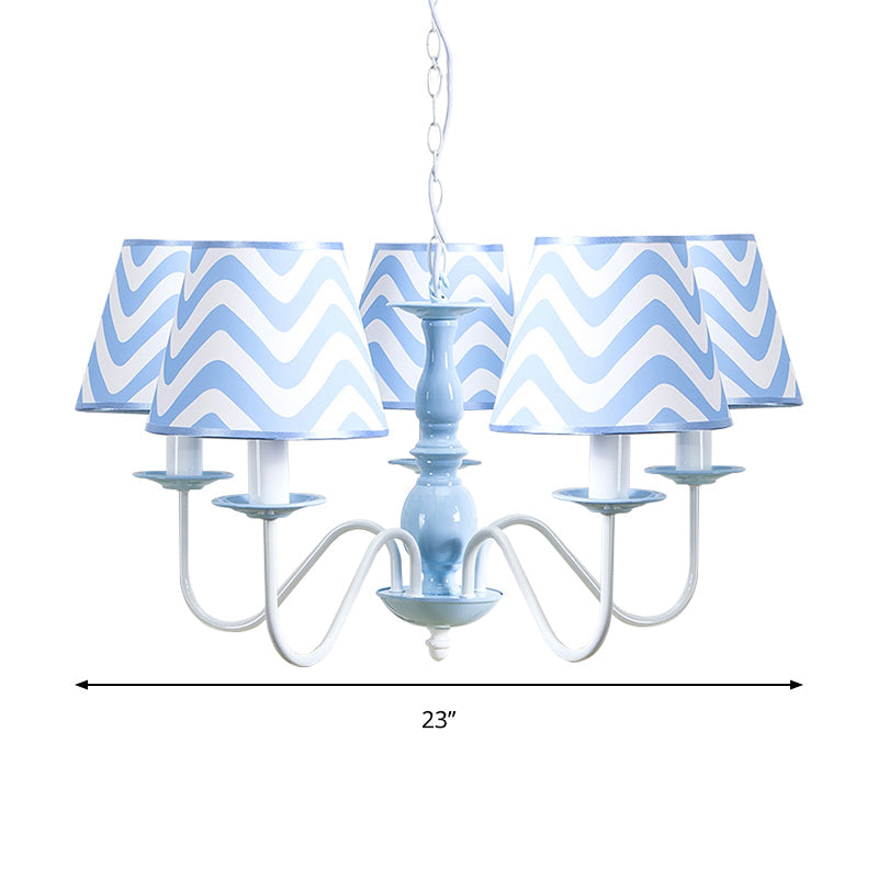 Blue Zig Zag Pendant Light With Fabric Shade - Modern Chandelier For Child Bedroom