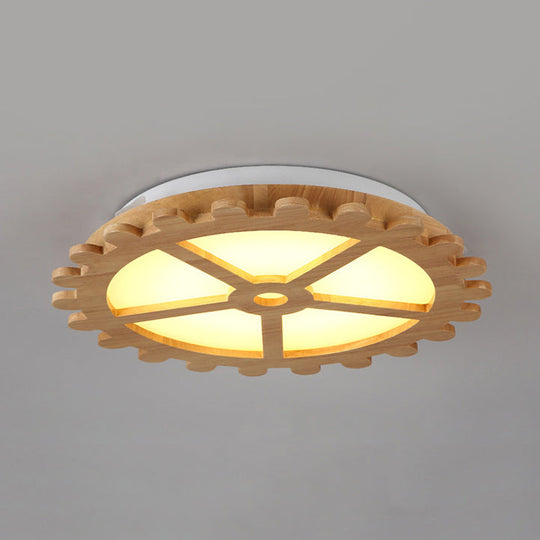 Beige Led Flush Mount Ceiling Lamp For Kids Bedroom - Lovely Wooden Design / B Natural