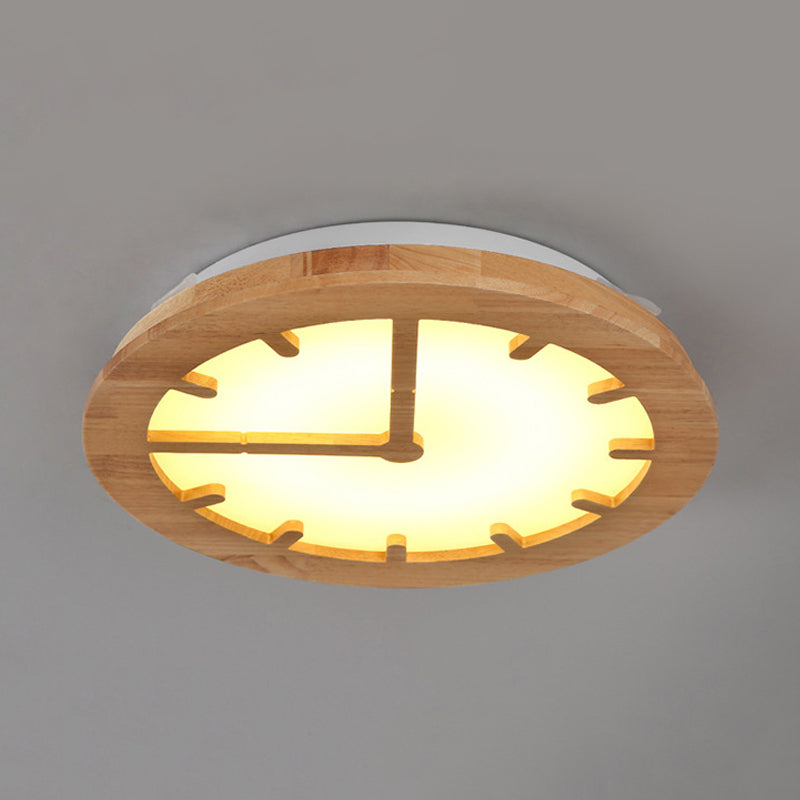 Beige LED Flush Mount Ceiling Lamp for Kids' Bedroom - Lovely Wooden Design