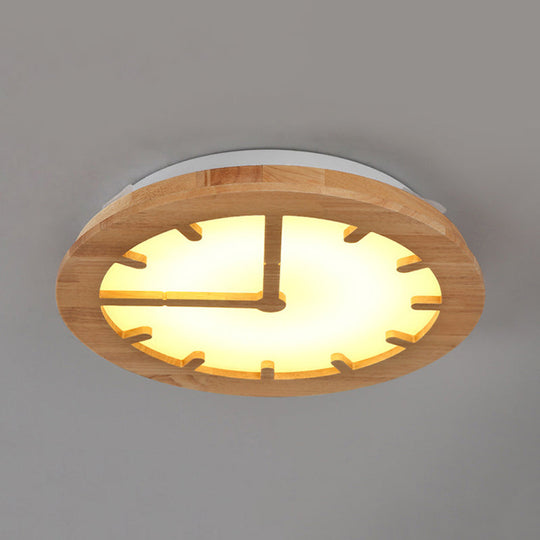 Beige LED Flush Mount Ceiling Lamp for Kids' Bedroom - Lovely Wooden Design