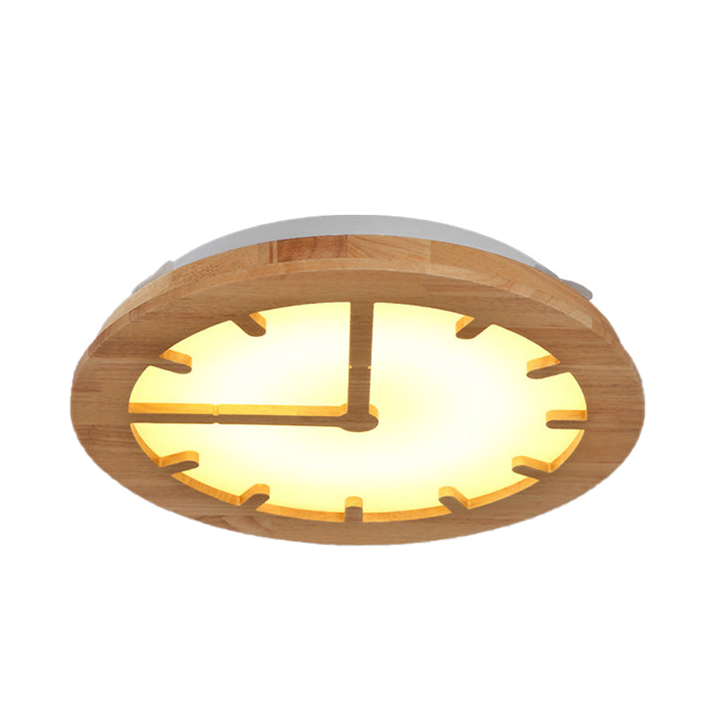 Beige LED Flush Mount Ceiling Lamp for Kids' Bedroom - Lovely Wooden Design