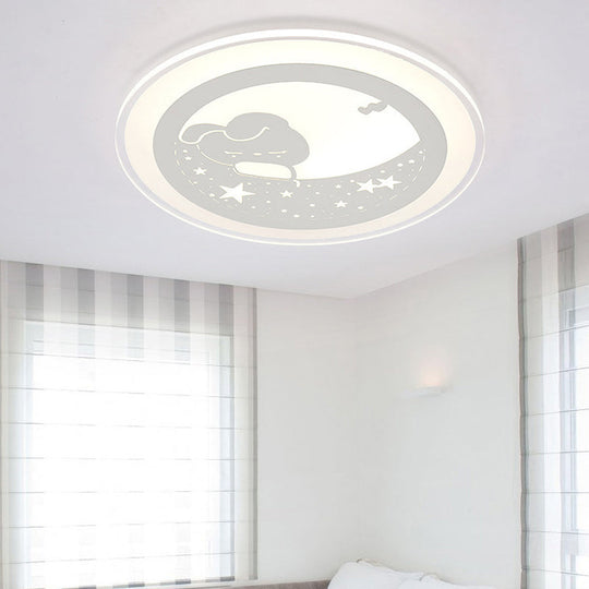 White Metal Moon LED Ceiling Mount Light with Sleep Bunny Girls Bedroom Ceiling Lamp