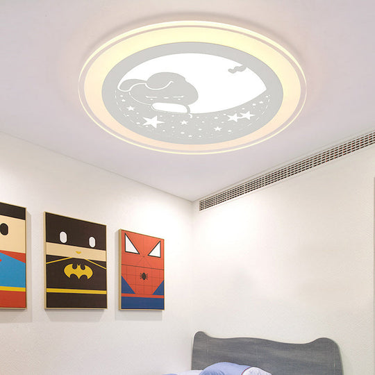 White Metal Moon LED Ceiling Mount Light with Sleep Bunny Girls Bedroom Ceiling Lamp