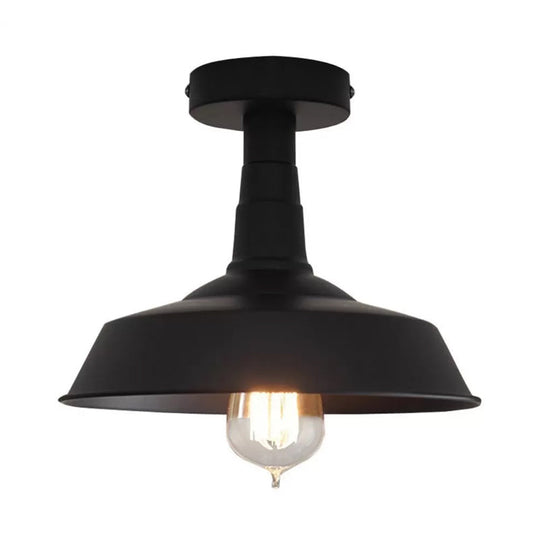 Rustic Iron Flushmount Lighting - Single Bulb Semi Flush Mount Ceiling Light In Black