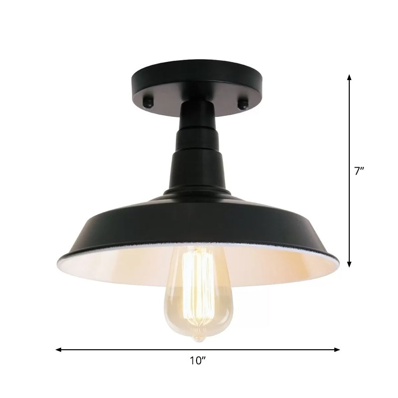 Industrial Barn Shaped Semi Flush Ceiling Light In Black For Kitchen