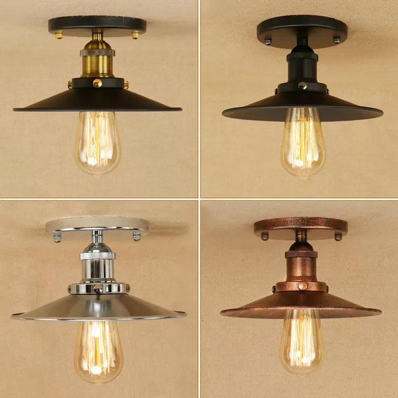 Semi Flush Wide Flared Ceiling Light - Rust/Chrome/Black Iron Finish 1 Warehouse Style