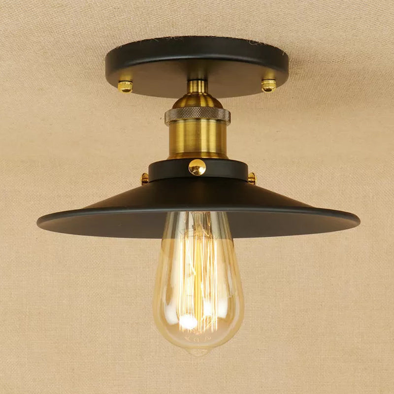 Semi Flush Wide Flared Ceiling Light - Rust/Chrome/Black Iron Finish 1 Warehouse Style Black-Gold