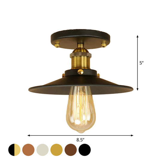 Semi Flush Wide Flared Ceiling Light - Rust/Chrome/Black Iron Finish 1 Warehouse Style