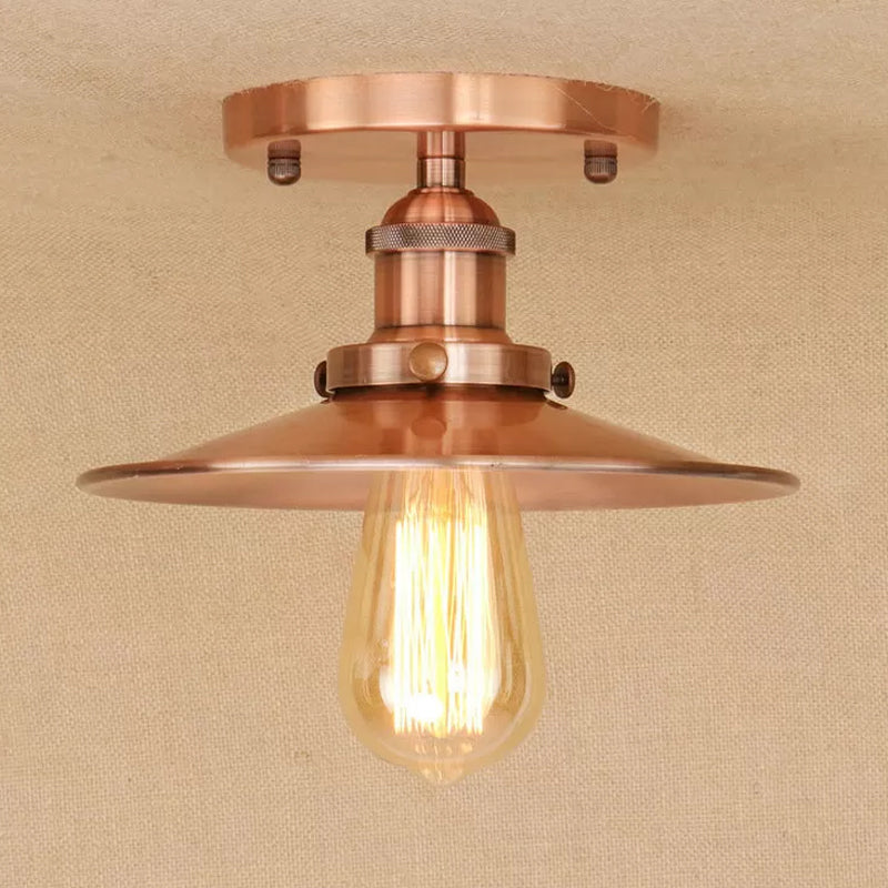 Semi Flush Wide Flared Ceiling Light - Rust/Chrome/Black Iron Finish 1 Warehouse Style Copper