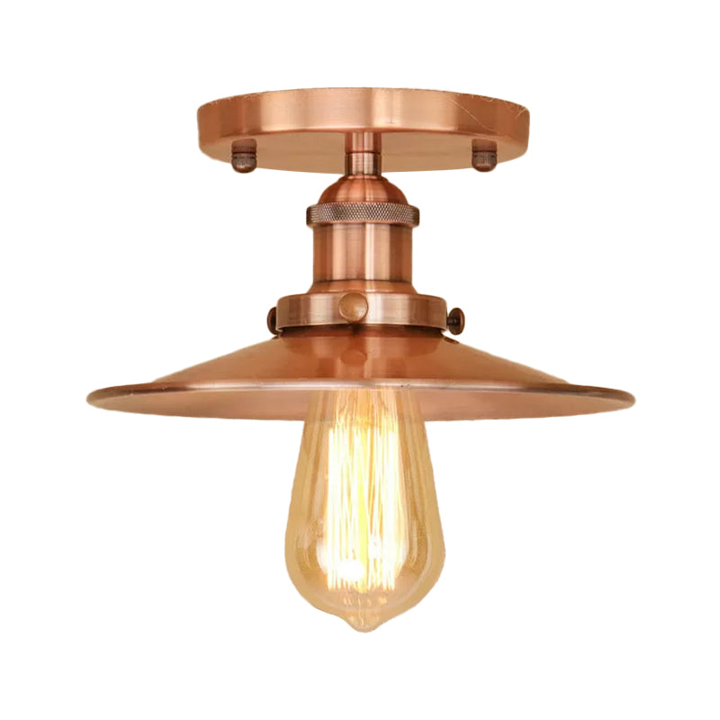 Semi Flush Wide Flared Ceiling Light - Rust/Chrome/Black Iron Finish 1 Warehouse Style