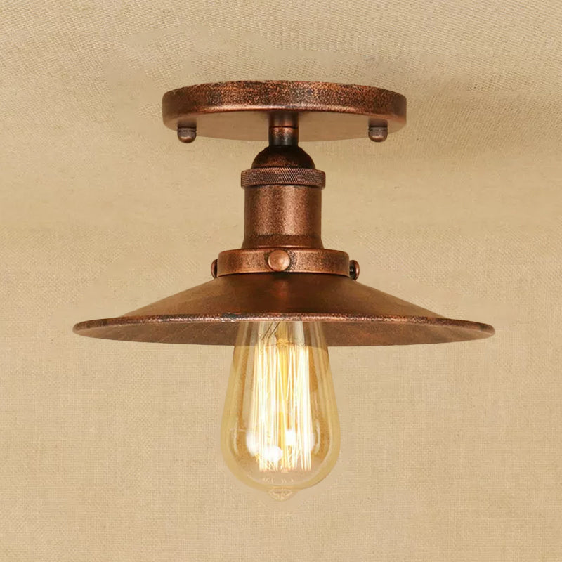 Semi Flush Wide Flared Ceiling Light - Rust/Chrome/Black Iron Finish 1 Warehouse Style Rust