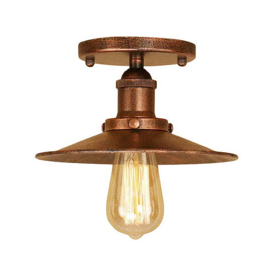 Semi Flush Wide Flared Ceiling Light - Rust/Chrome/Black Iron Finish 1 Warehouse Style