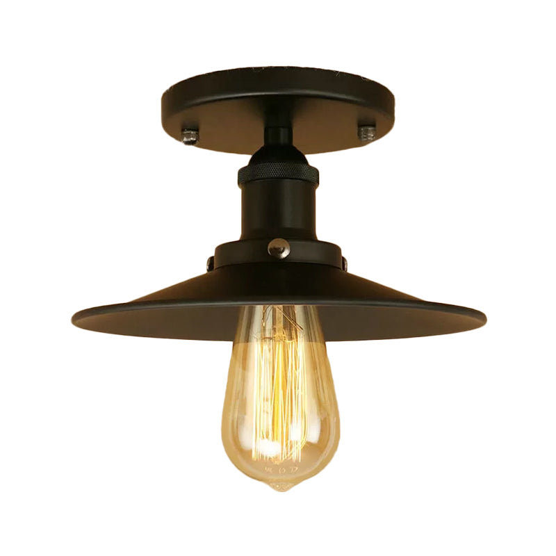 Semi Flush Wide Flared Ceiling Light - Rust/Chrome/Black Iron Finish 1 Warehouse Style