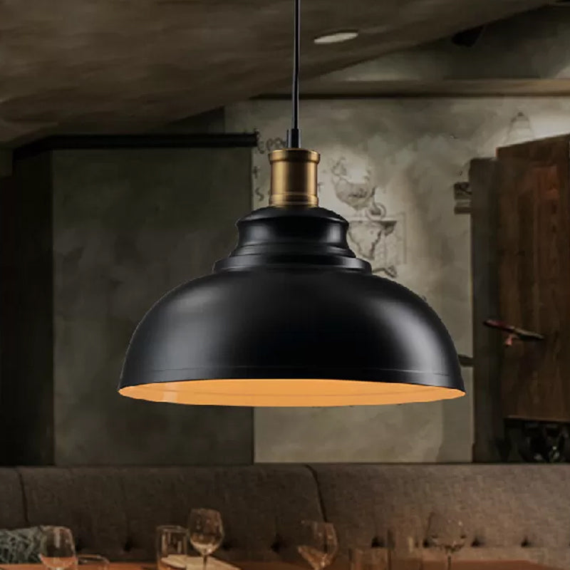 Industrial Metal Ceiling Suspension Lamp In Black/White - Single-Bulb Drop Pendant Bowl Shape Black