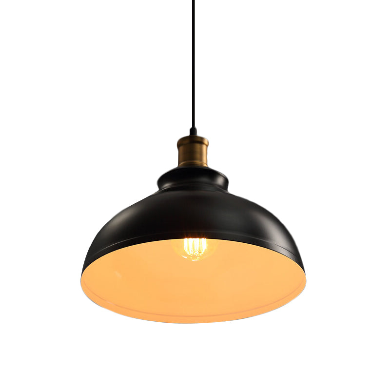 Industrial Metal Ceiling Suspension Lamp In Black/White - Single-Bulb Drop Pendant Bowl Shape