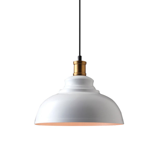 Industrial Metal Ceiling Suspension Lamp In Black/White - Single-Bulb Drop Pendant Bowl Shape