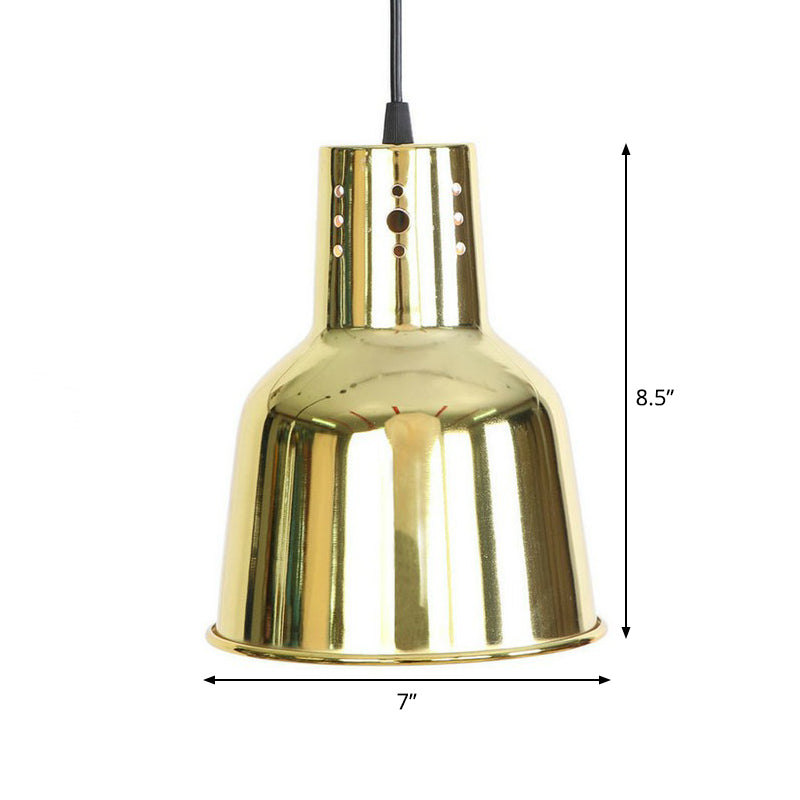 Vintage Gold Iron Pendant Light Kit - Bell/Cone/Trumpet Design, 1 Head Down Lighting for Living Room with Vent Hole