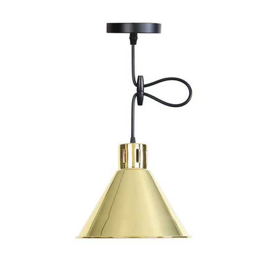 Vintage Gold Iron Pendant Light Kit - Bell/Cone/Trumpet Design, 1 Head Down Lighting for Living Room with Vent Hole