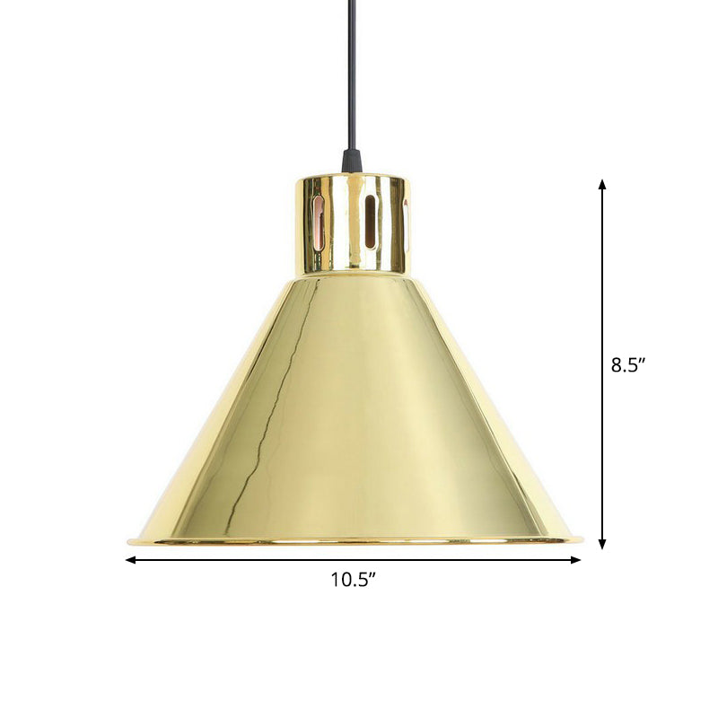 Vintage Gold Iron Pendant Light Kit - Bell/Cone/Trumpet Design, 1 Head Down Lighting for Living Room with Vent Hole