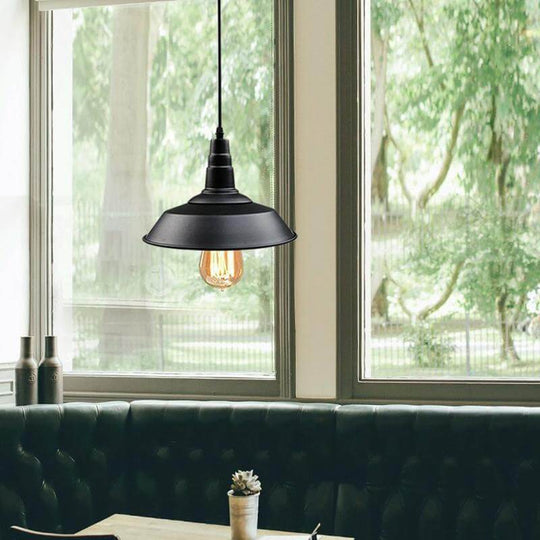 Restaurant Pendant Light: Countryside Black Metal Hanging Barn Ceiling Lamp - 1 Bulb