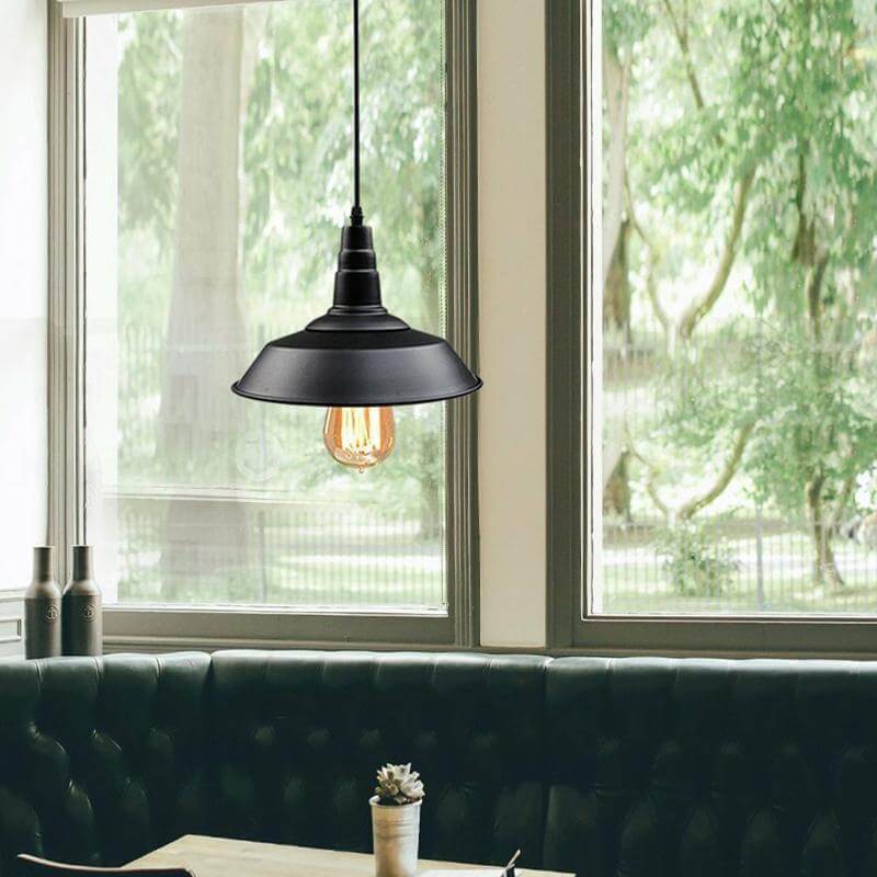 Black Metallic Hanging Pendant For Restaurant - Countryside Barn Ceiling Light