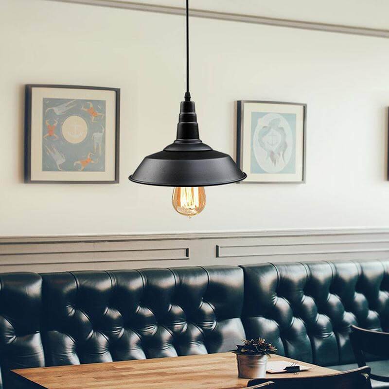 Black Metallic Hanging Pendant For Restaurant - Countryside Barn Ceiling Light