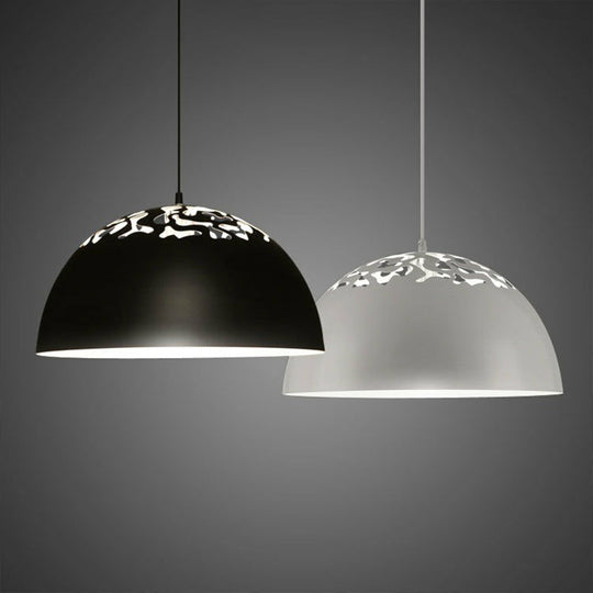 Nordic Dome Ceiling Pendant Lamp With Hollowed Top - 14/16 Wide Iron Light In Black/White Black / 14