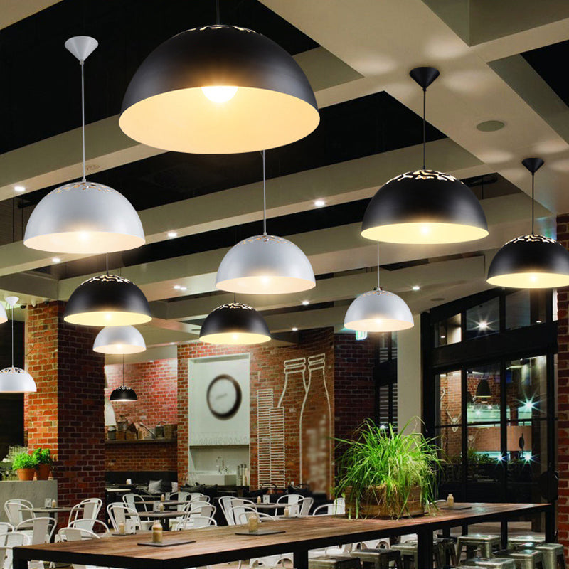 Nordic Dome Ceiling Pendant Lamp With Hollowed Top - 14/16 Wide Iron Light In Black/White