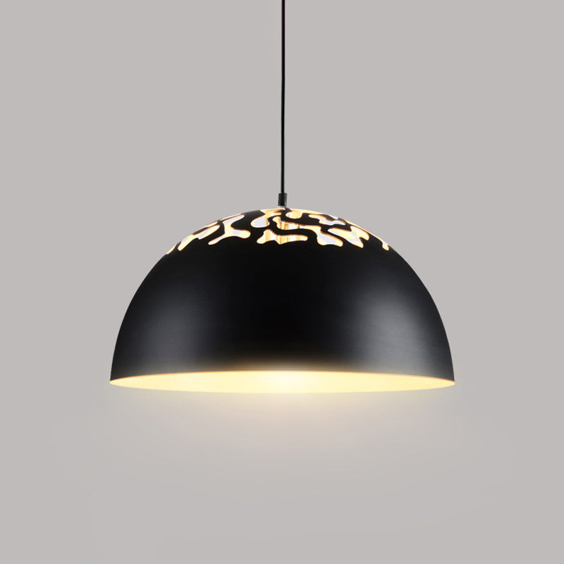 Nordic Dome Ceiling Pendant Light - 14"/16" Wide, 1-Light Iron Lamp with Hollowed Top - Black/White