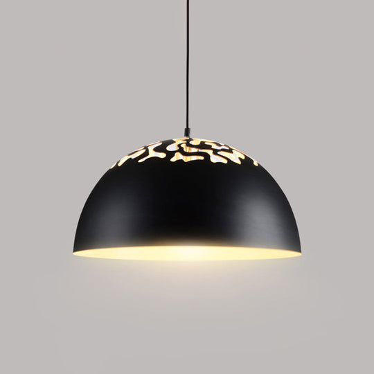 Nordic Dome Ceiling Pendant Lamp With Hollowed Top - 14/16 Wide Iron Light In Black/White