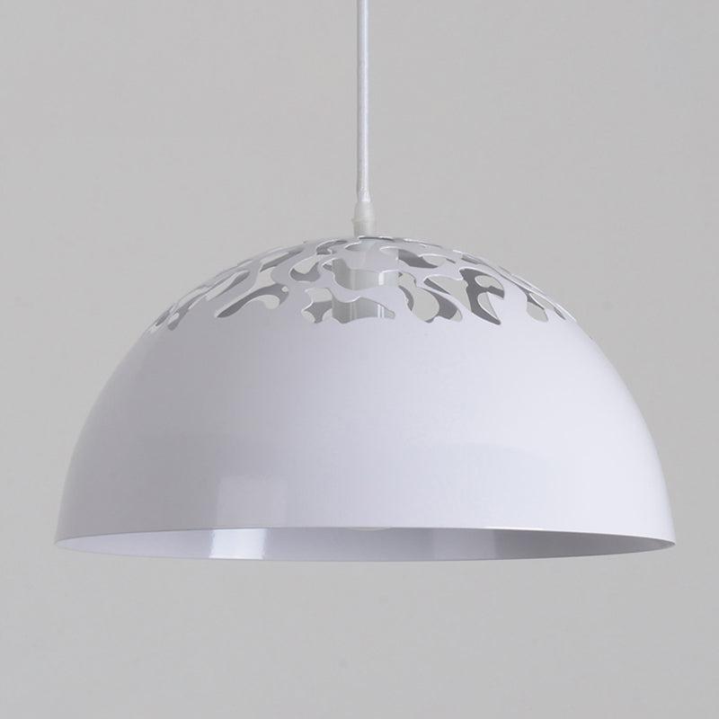 Nordic Dome Ceiling Pendant Light - 14"/16" Wide, 1-Light Iron Lamp with Hollowed Top - Black/White