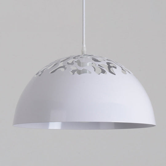 Nordic Dome Ceiling Pendant Lamp With Hollowed Top - 14/16 Wide Iron Light In Black/White