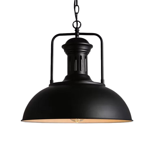 Loft Style Black/Black-White Metallic Hanging Lamp With Arm - 1-Bulb Bowl Drop Pendant Vented Socket