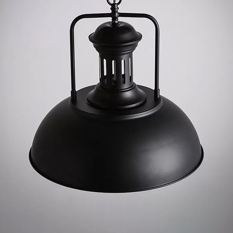 Loft Style Black/Black-White Metallic Hanging Lamp With Arm - 1-Bulb Bowl Drop Pendant Vented Socket