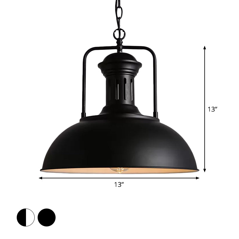 Loft Style Black/Black-White Metallic Hanging Lamp With Arm - 1-Bulb Bowl Drop Pendant Vented Socket