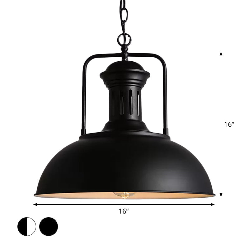 Loft Style Black/Black-White Metallic Hanging Lamp With Arm - 1-Bulb Bowl Drop Pendant Vented Socket