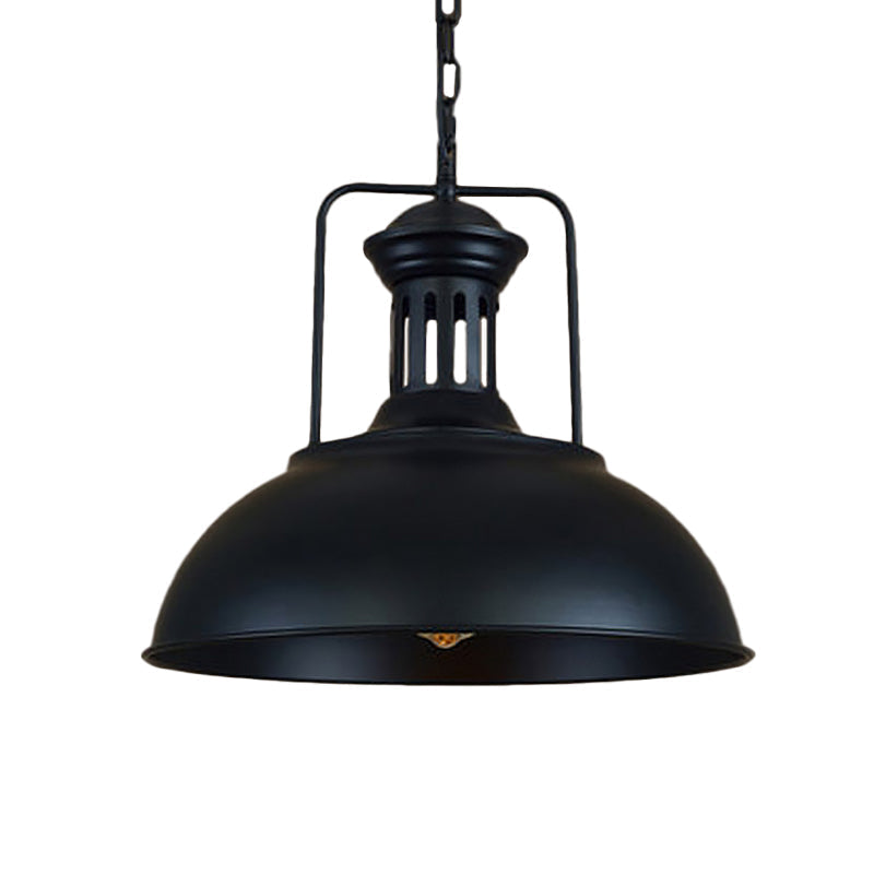 Loft Style Black/Black-White Metallic Hanging Lamp With Arm - 1-Bulb Bowl Drop Pendant Vented Socket