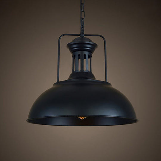 Loft Style Black/Black-White Metallic Hanging Lamp With Arm - 1-Bulb Bowl Drop Pendant Vented Socket