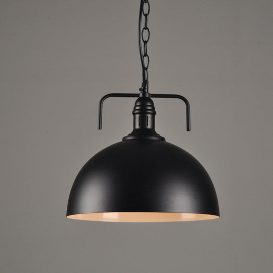 Hemisphere Porch Hanging Light - Rural Metallic Suspension Pendant with Black Finish & 1 Bulb