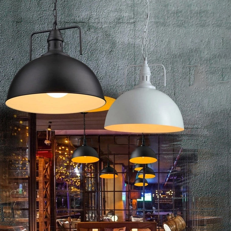 Dome Iron Pendant Ceiling Light in Black for Restaurants - Industrial Single-Bulb with Vent