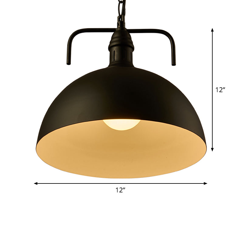 Dome Iron Pendant Ceiling Light in Black for Restaurants - Industrial Single-Bulb with Vent