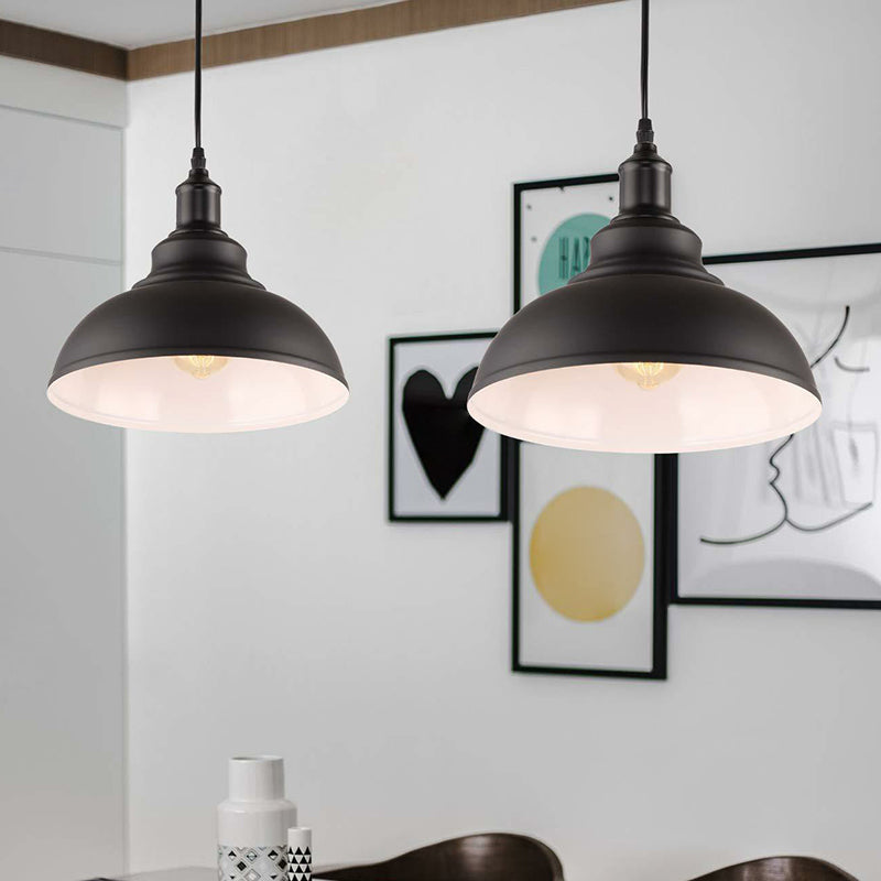 Industrial Metal Black Hanging Light Fixture Bowl Pendant Lamp Ceiling with Plug-in Cord